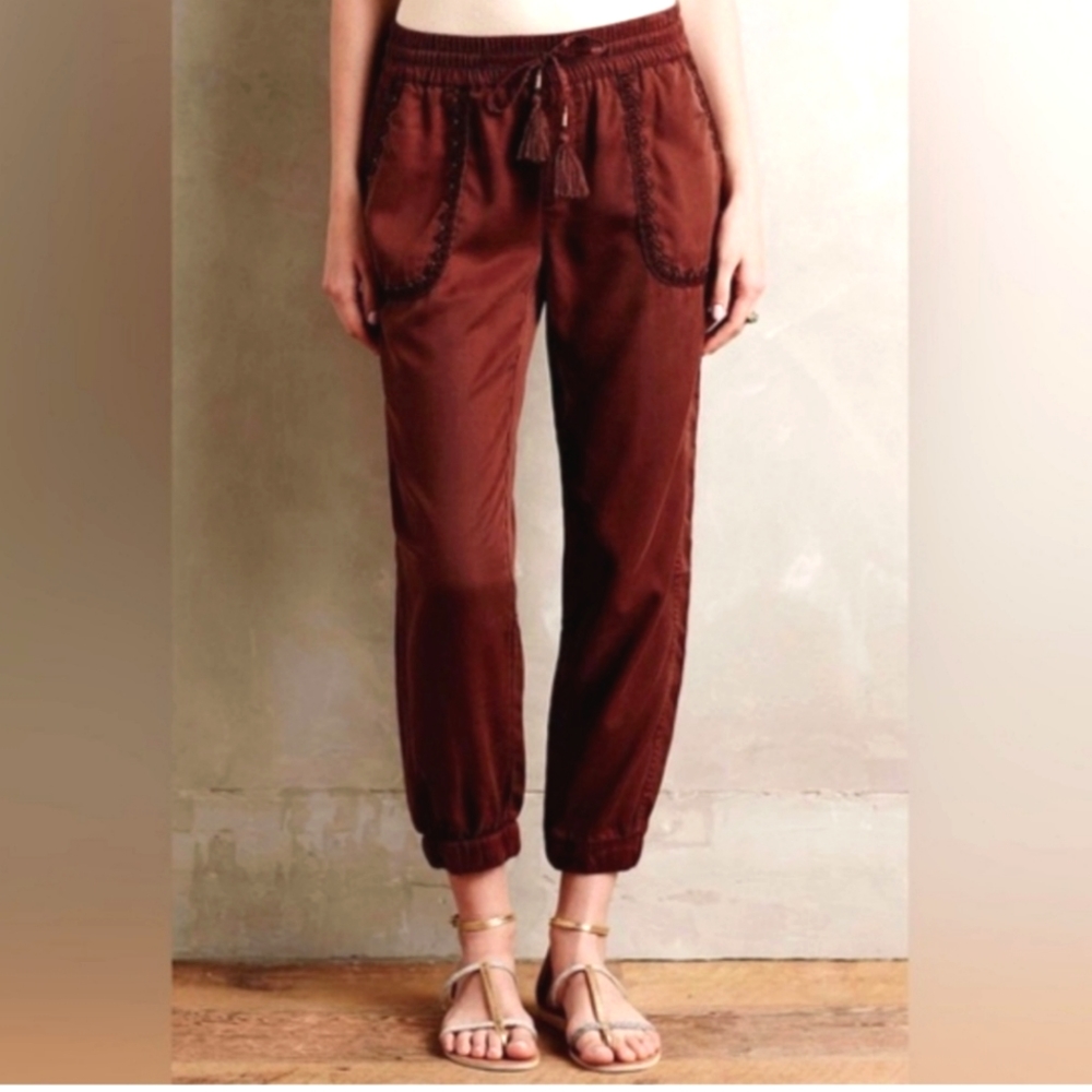 Anthropologie HEI HEI Cargo Embroidered Joggers Brown